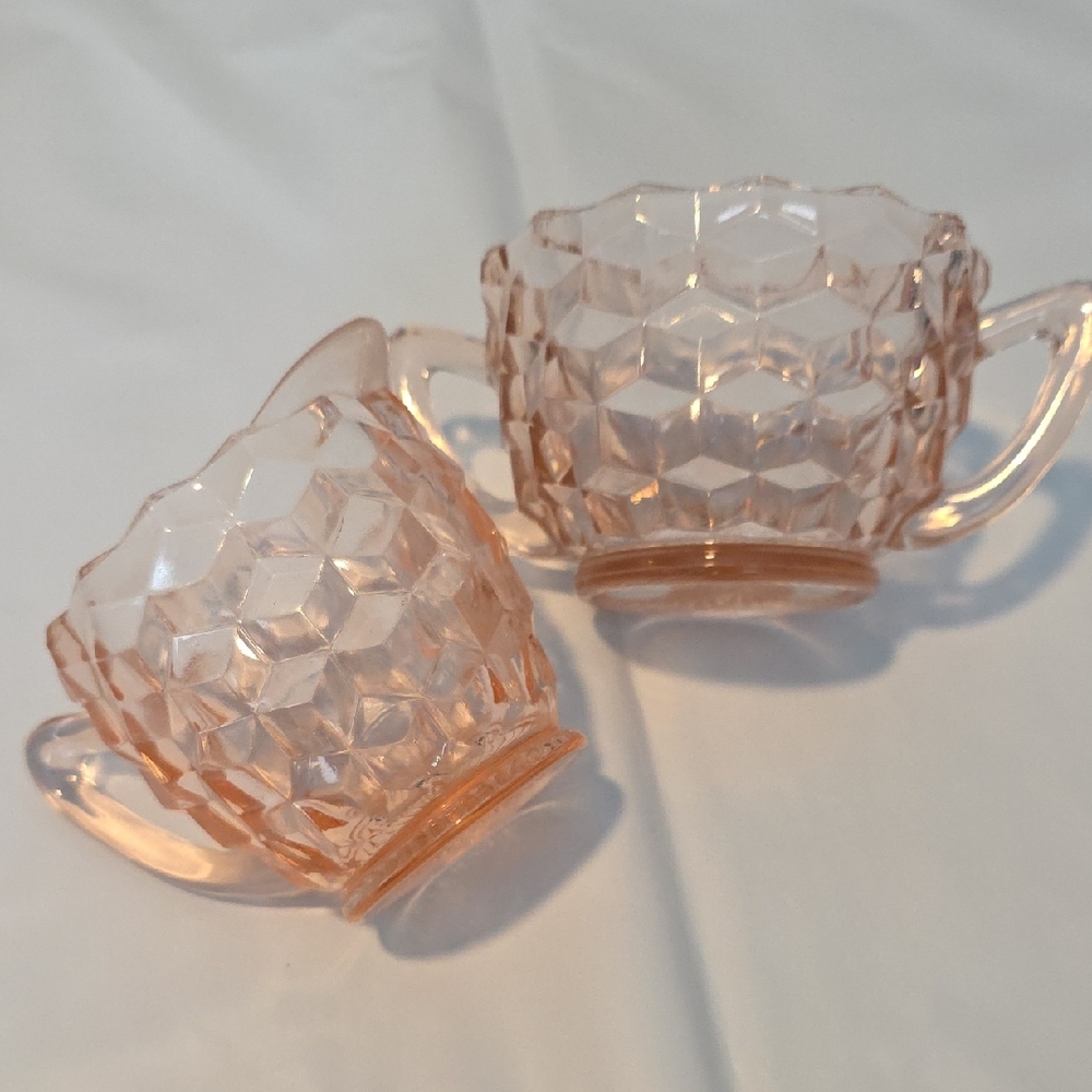Elegant Pink Glass Serveware Set of 2 - Sugar & Cream
